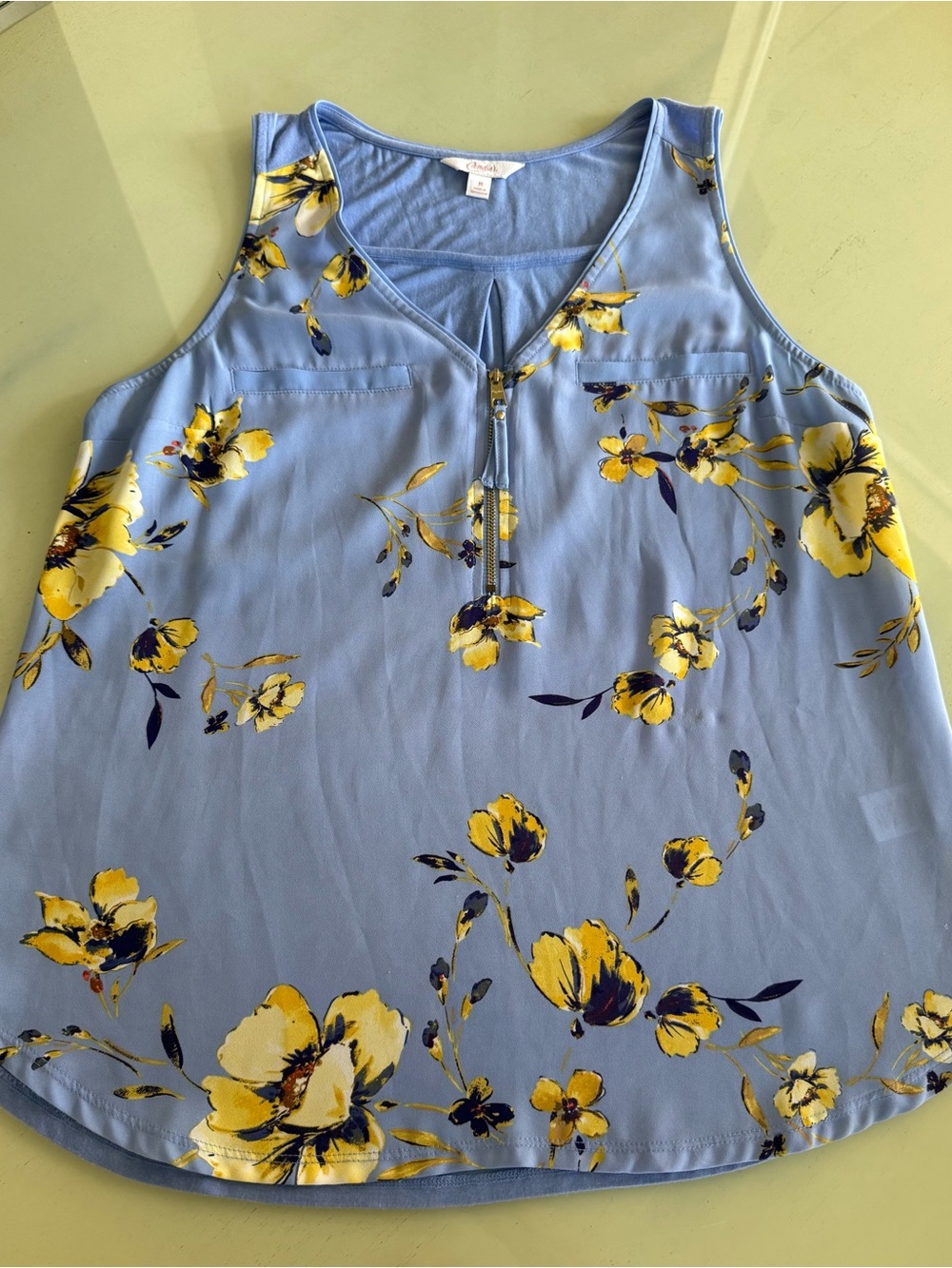 Candie's Light Blue Floral Zip-Front Camisole with Yellow Blooms